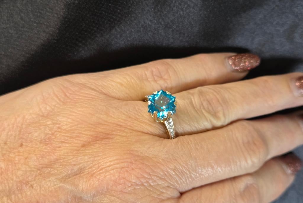 Bague vintage en saphir doré et diamant.2025/806, Bijoux, Sacs & Beauté, Bagues, 18 à 19, Comme neuf, Or, Bleu