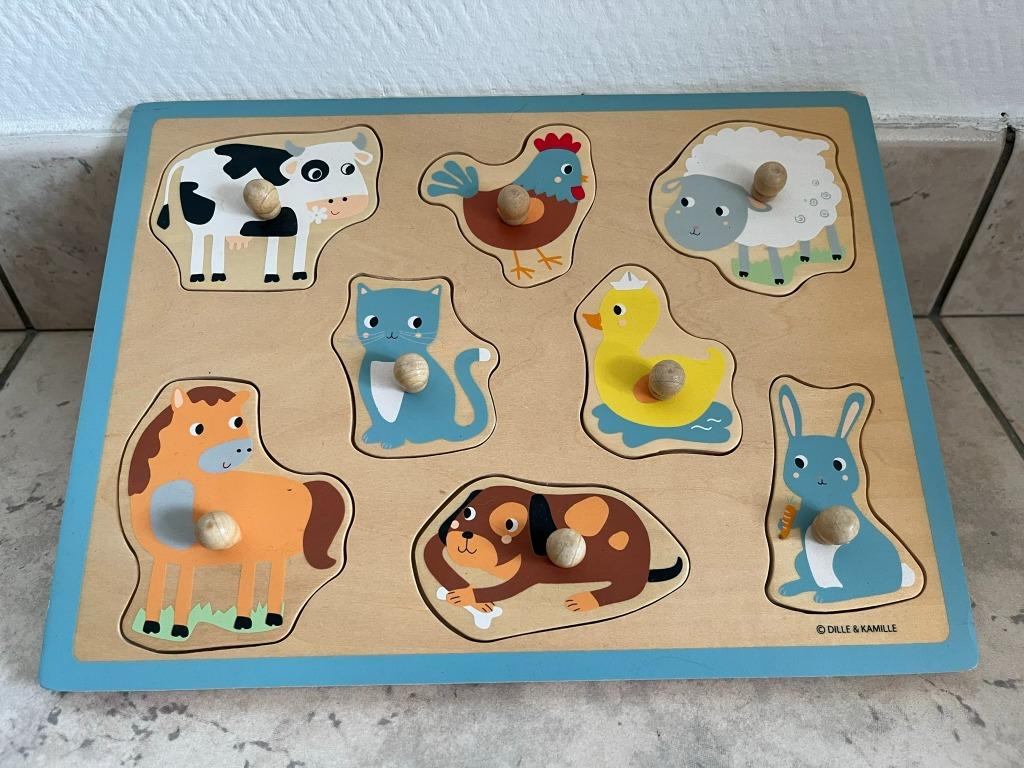 Dille & Kamille houten puzzel boerderijdieren, Ophalen, Minder dan 10 stukjes, Zo goed als nieuw, Van hout