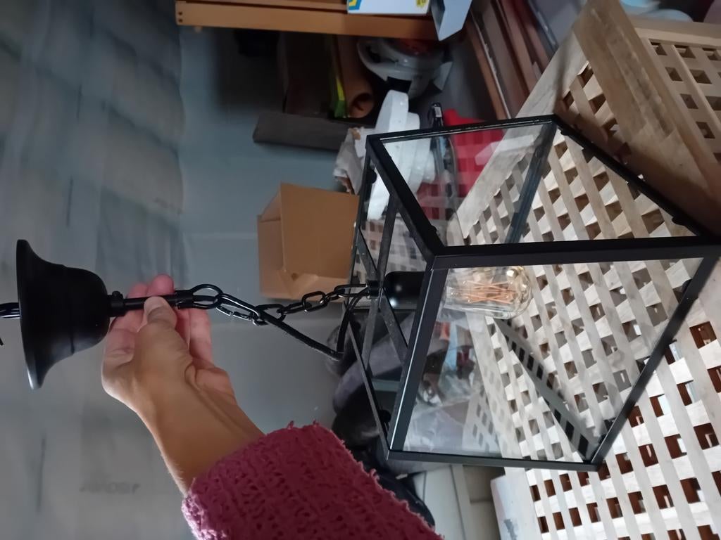 Luchter zwart metaal met glas, Ophalen, Zo goed als nieuw, Glas