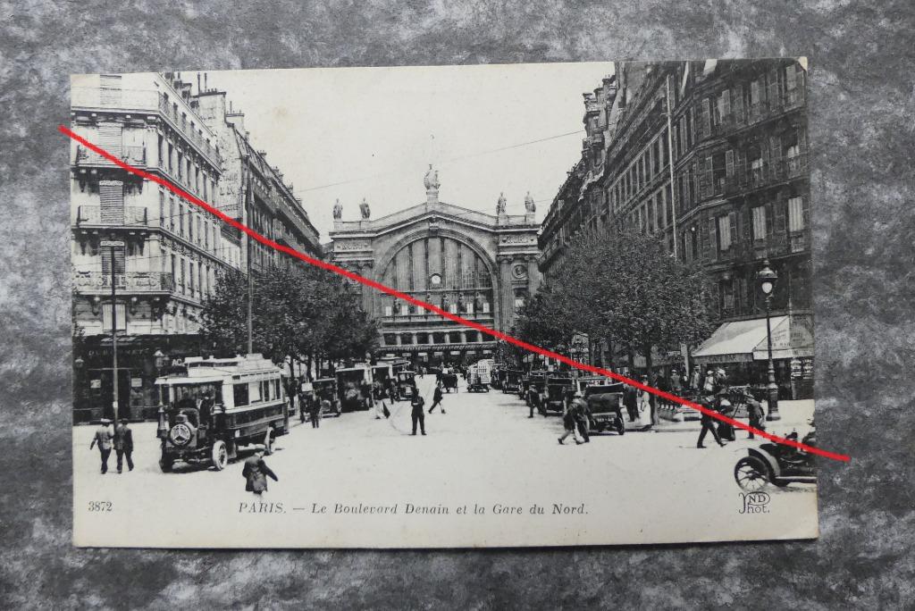 Postkaart Parijs, Boulevard Denain, Gare du Nord, Frankrijk, Ophalen of Verzenden, Voor 1920, Gelopen, Frankrijk