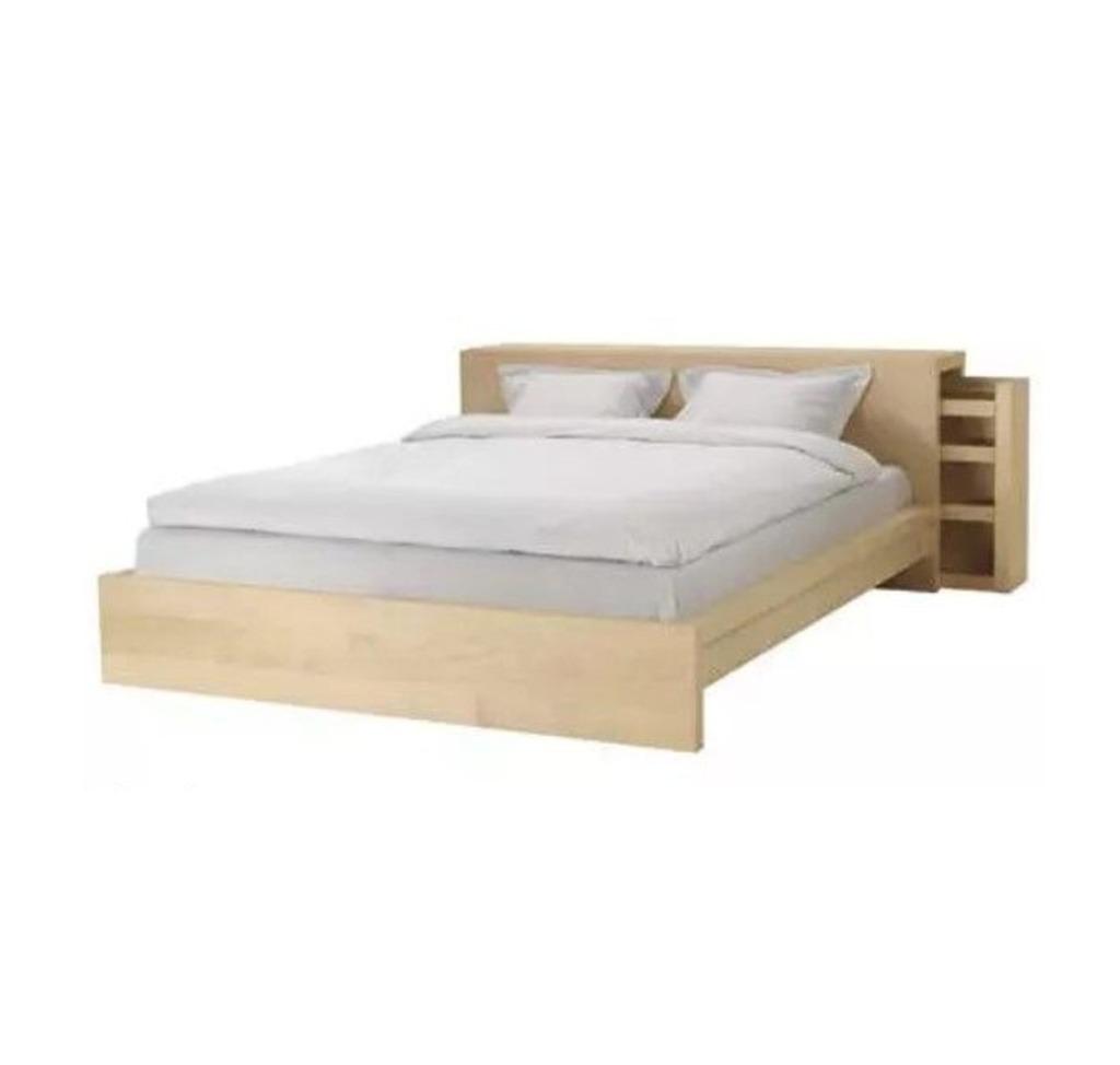Lit IKEA Malm 160 x 200 avec tables de chevet intégrées, Maison & Meubles, Brun, Enlèvement, Utilisé, 200 cm