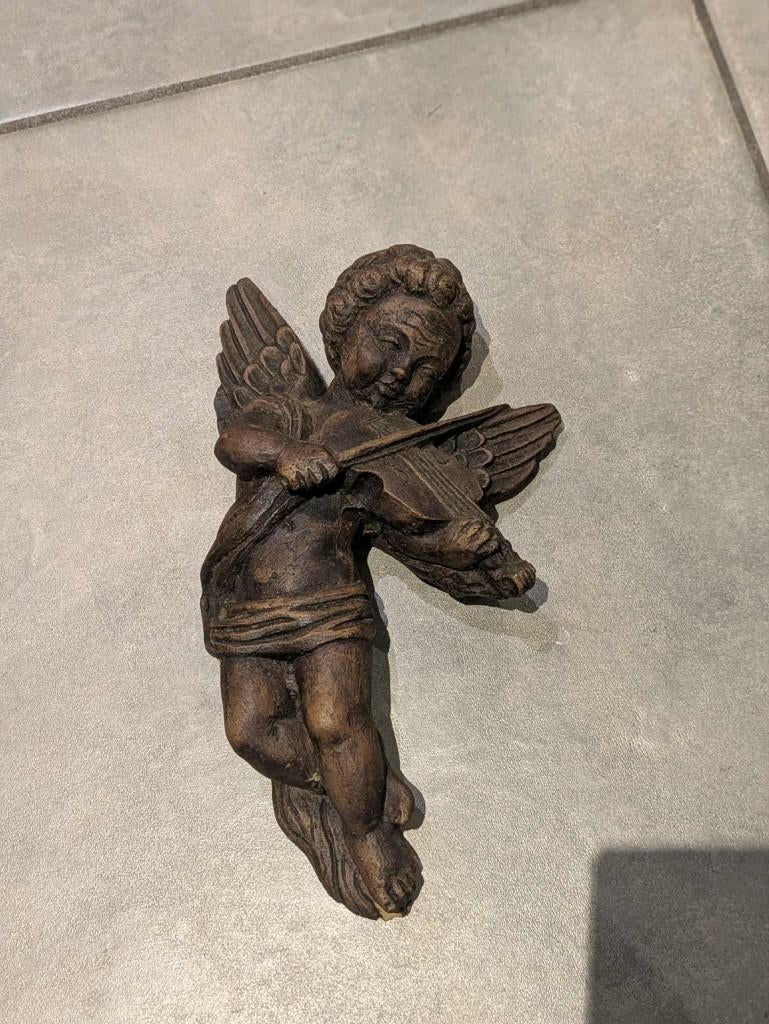 Beeldje muurdecoratie houten engel, Antiek en Kunst, Ophalen