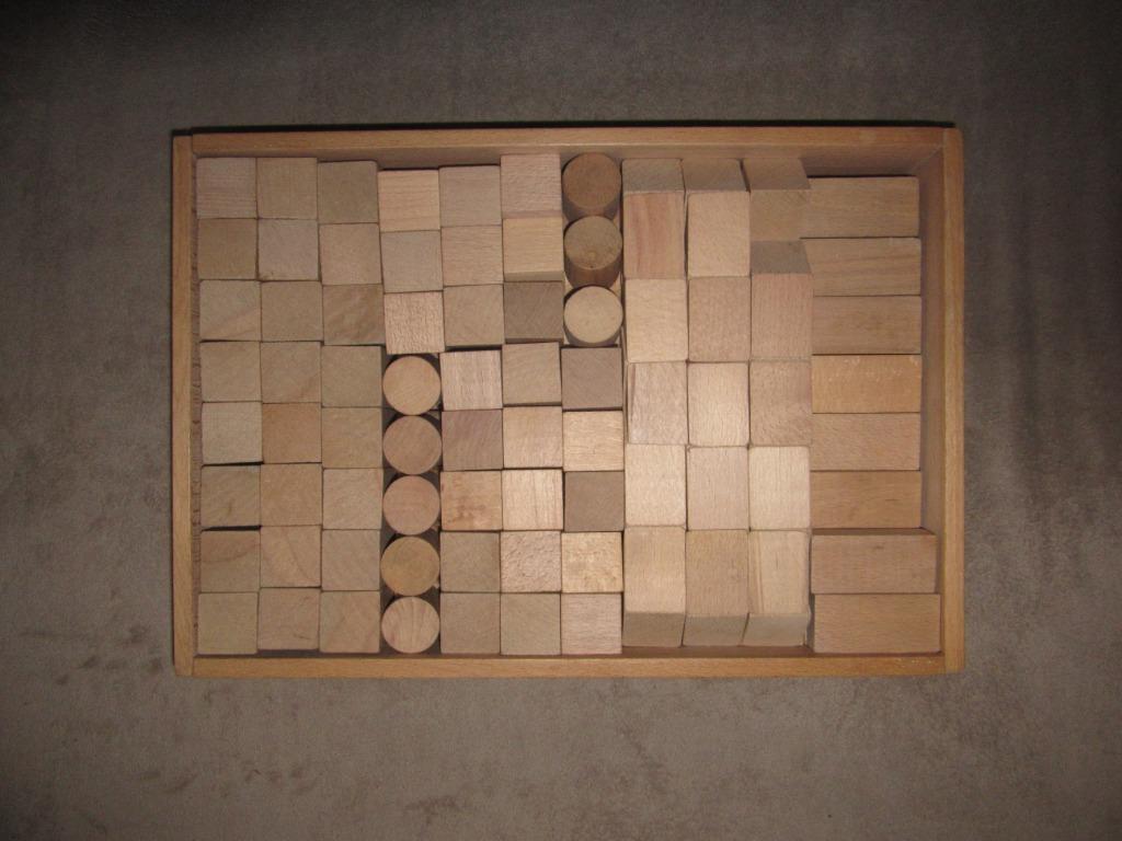 Vintage blokkendoos - 131 houten blokjes, Ophalen, Gebruikt, Overige typen