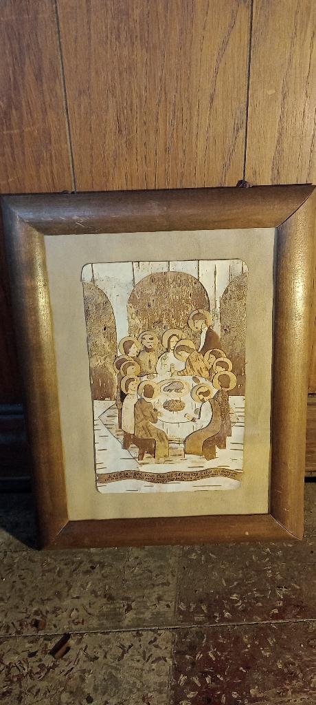 Marqueterie van berkenschors, FareMoutiers,28x36,n452, Ophalen of Verzenden