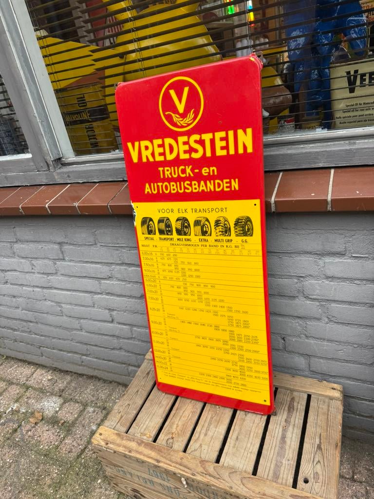 Panneau d'affichage émaillé pour pneus VREDESTEIN, Enlèvement ou Envoi, Utilisé, Panneau publicitaire
