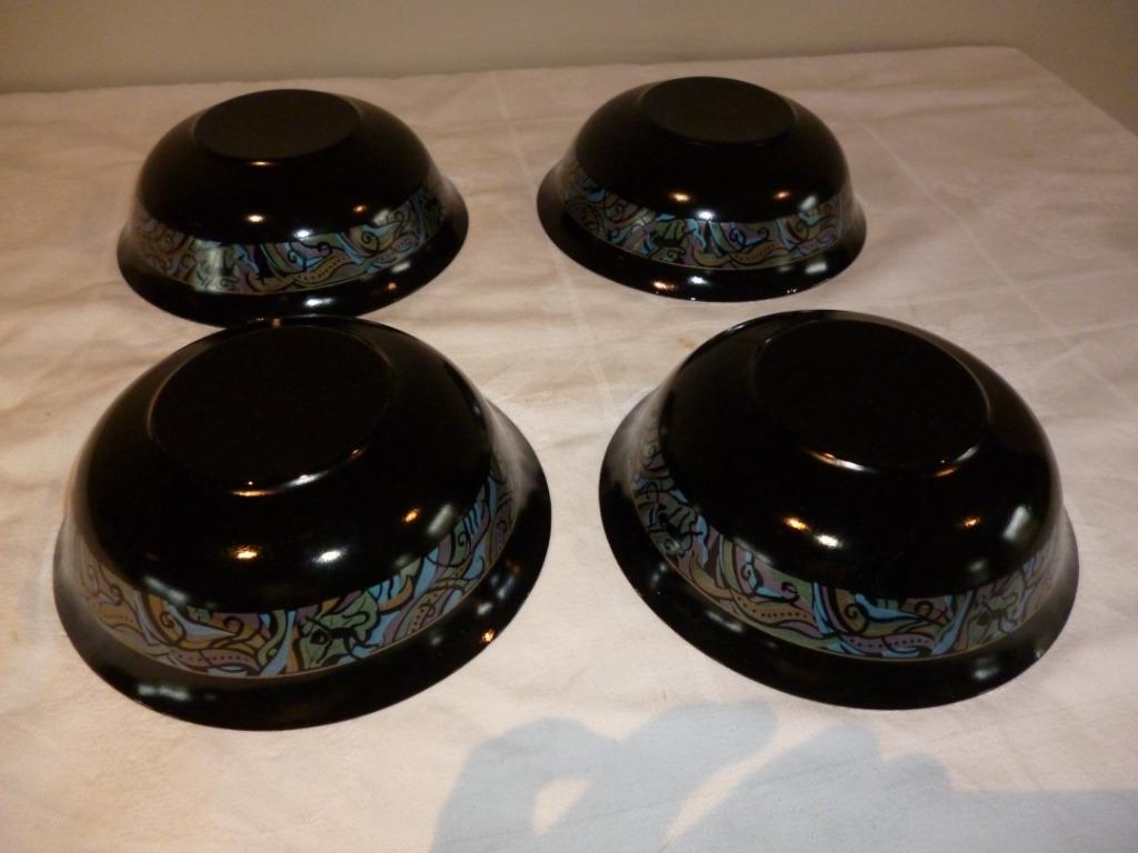 ARCOROC FRANCE 4 kommetjes zwart met deco vintage, Ophalen
