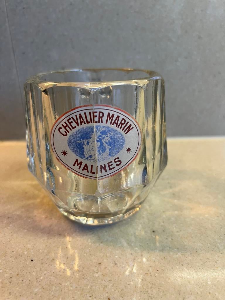 Zeer oude bierglas van Chevalier Marin uit Mechelen, Ophalen of Verzenden, Gebruikt, Bierglas