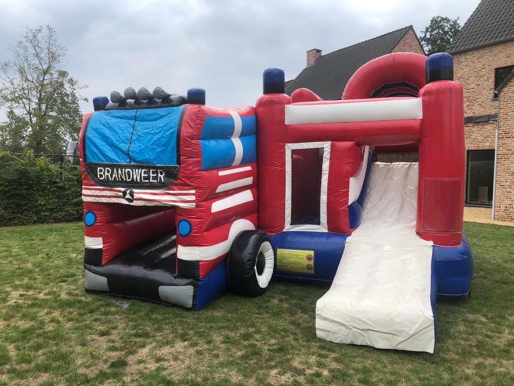 Springkasteel thema brandweer te koop, Enlèvement, Utilisé, Article de fête