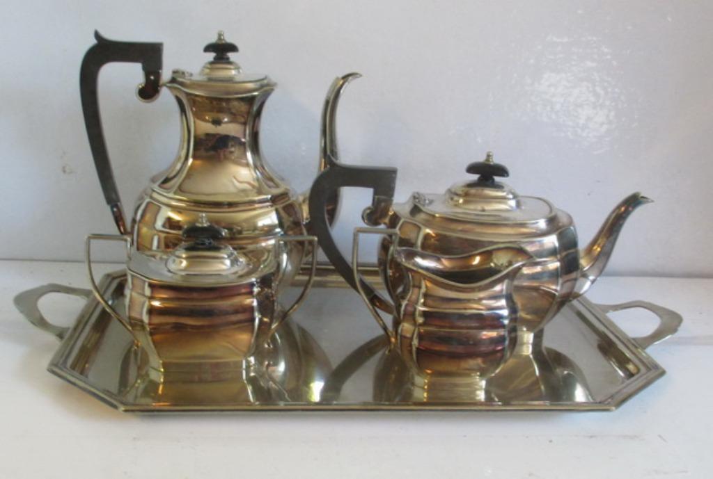 vintage Engels verzilverd koffie en chocolade set, Verzenden
