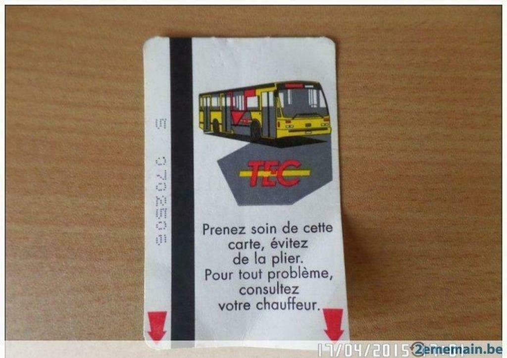 Carte de transport TEC (Namur-Luxembourg) 6.00€, Envoi, Utilisé, Bus ou Métro, Carte ou Gravure