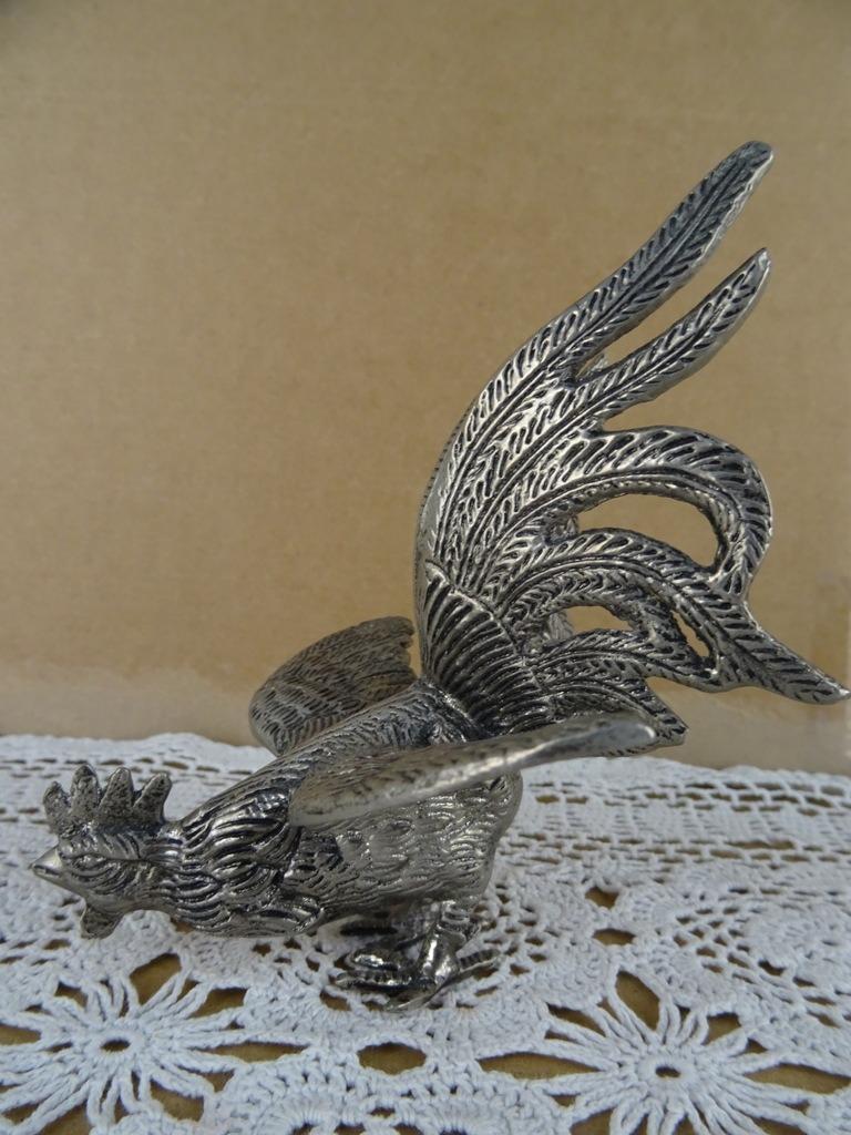 Figurine collerette coq métal argenté statuette coq 1950, Enlèvement ou Envoi, Comme neuf, Animal