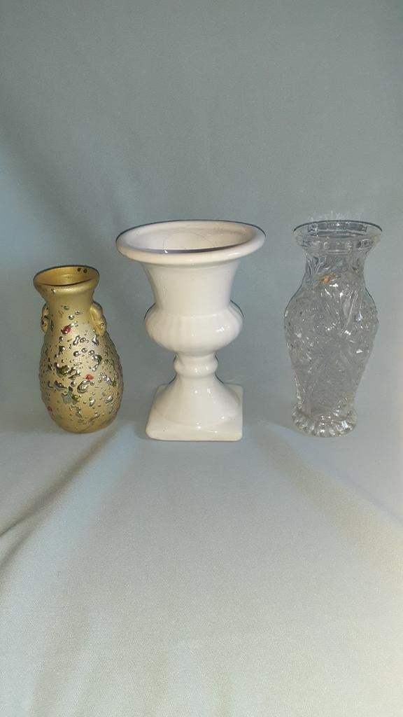 Ensemble de 3 petits vases, Enlèvement ou Envoi, Comme neuf, Blanc, Verre