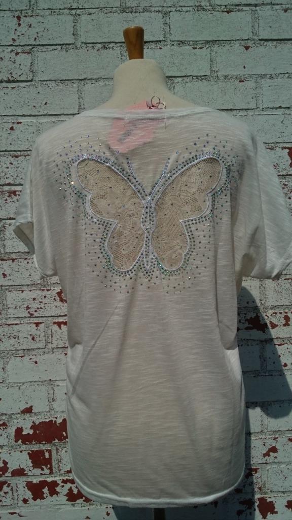 t-shirt wit rug + vlinder kant + strass NIEUW TU, Kleding | Dames, Wit, Maat 42/44 (L), Nieuw, Ophalen of Verzenden