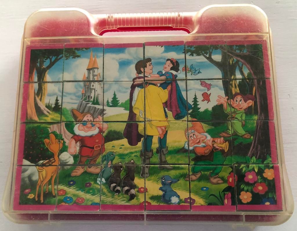 vintage puzzle cubes Clementoni Sneeuwwitje in valiesje, Ophalen of Verzenden, Gebruikt, Overige typen