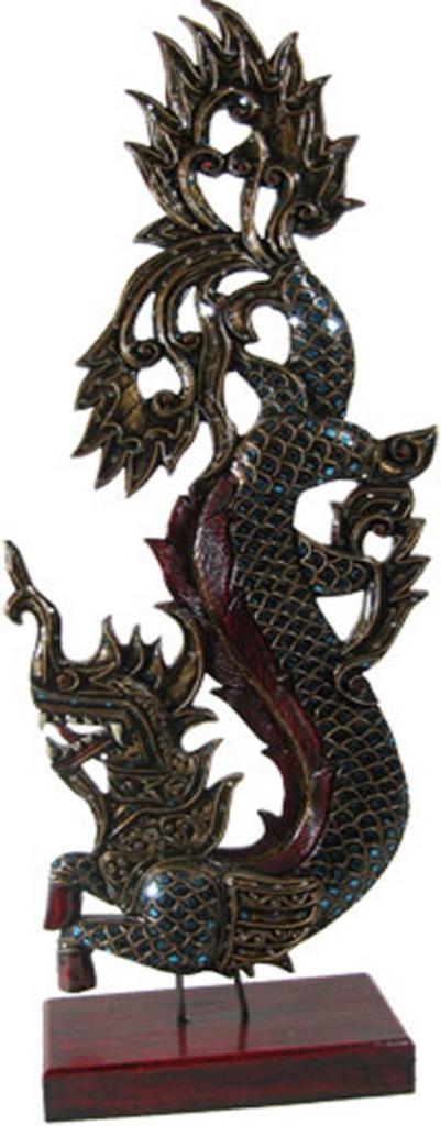 Thailand staande draak in gelakt teakhout (polychroom) H86cm, Envoi