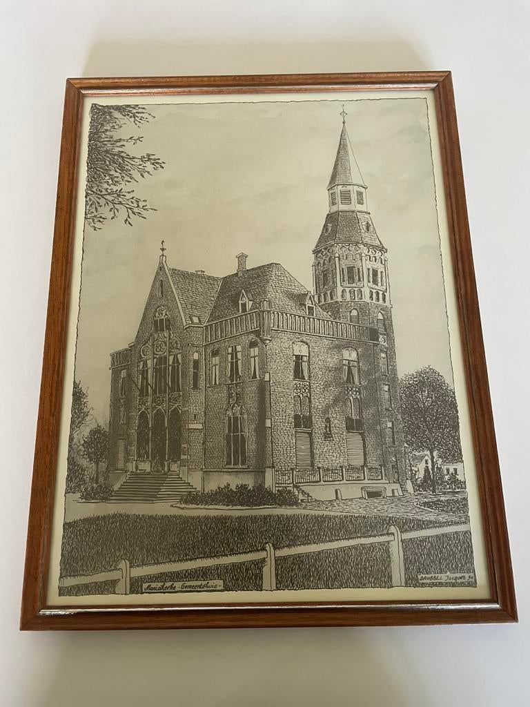 Tekening Gemeentehuis Mariakerke Jacques Drubbel, Antiek en Kunst, Ophalen of Verzenden