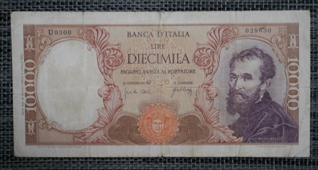 Bankbiljet 10000 Lira Italië 20.05.1966 Michelangelo, Postzegels en Munten, Ophalen of Verzenden, Setje