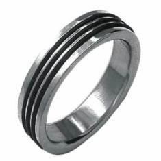 Bague en acier pour homme avec accents noirs - OP=OP !, Enlèvement ou Envoi, Neuf, Fer ou Acier, Homme