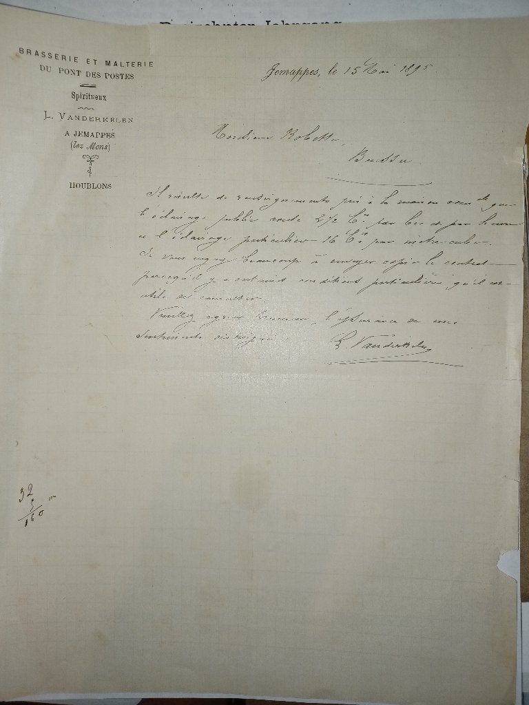1895 brasserie malterie houblons jemeppes vanderkelen, Ophalen of Verzenden, Gebruikt, Overige typen, Overige merken