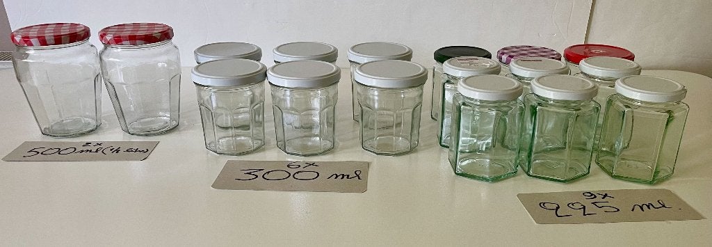 Lot 17 bocaux verre couvercle confiture 225 à 500 gr, Comme neuf, Verre, Enlèvement, Classique