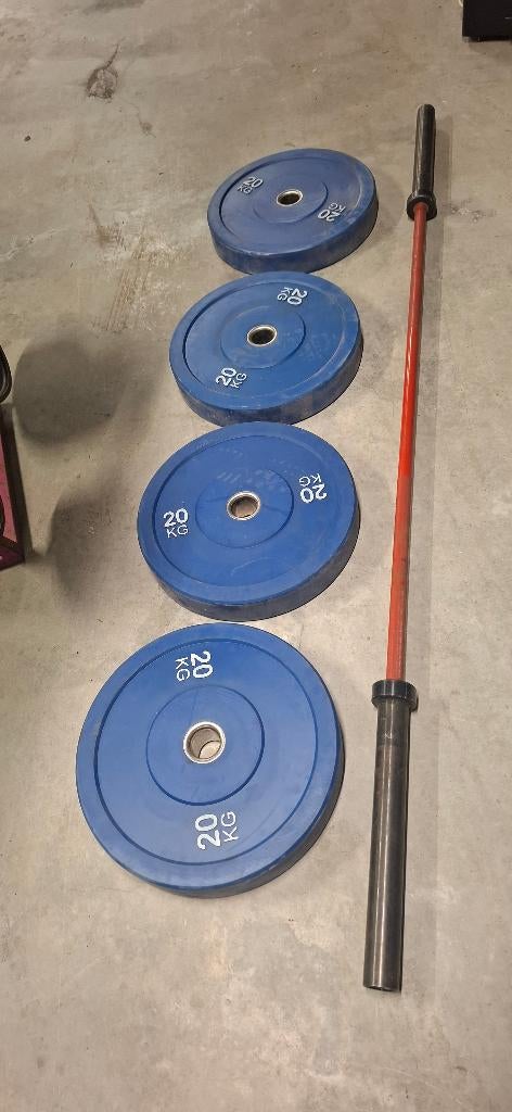 Schijven en stang, Sport en Fitness, Ophalen, Zo goed als nieuw, Halterstangen