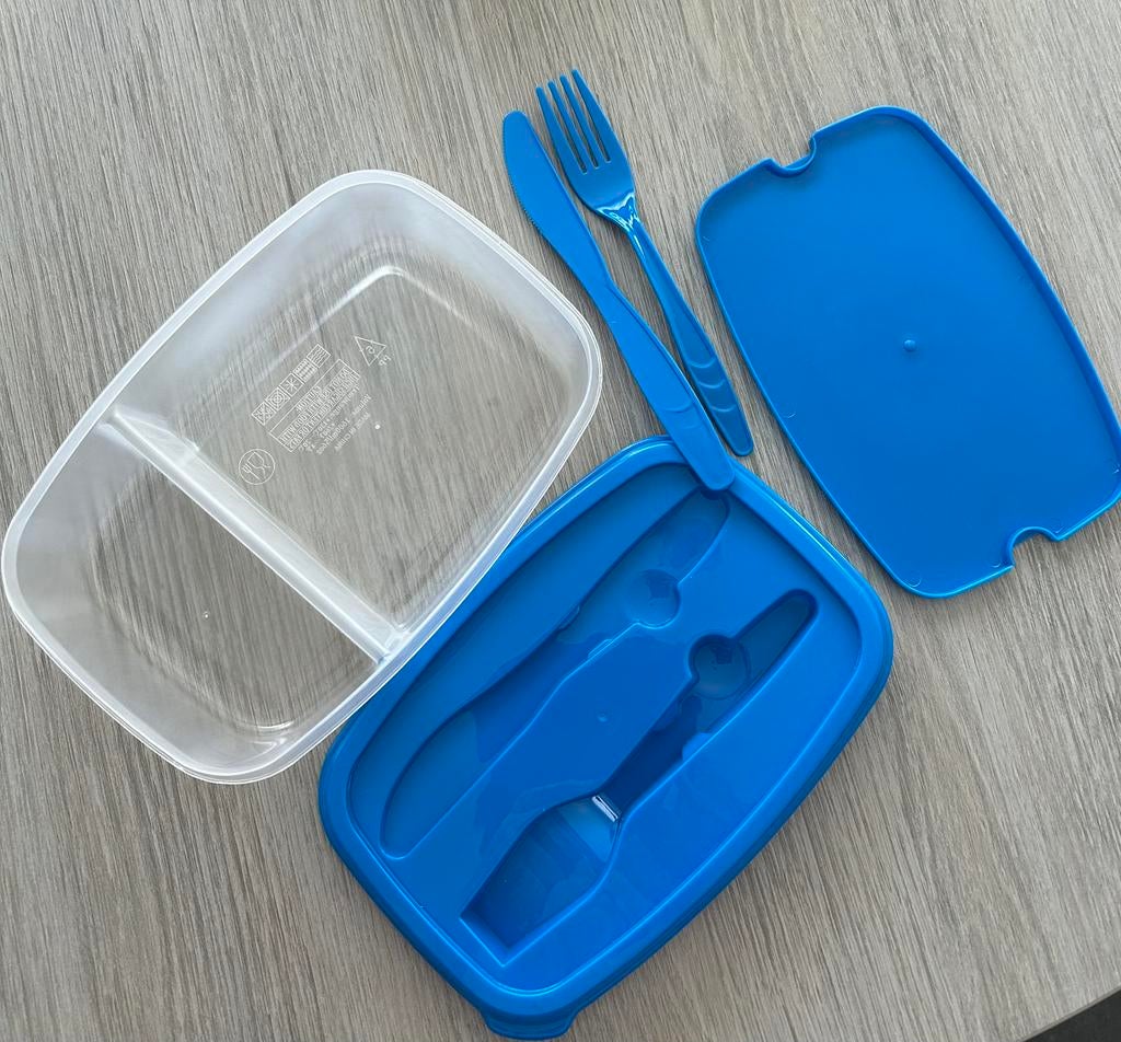 Nouvelle boîte à lunch avec séparateurs et couverts, Enlèvement ou Envoi, Neuf, Bleu, Autres types
