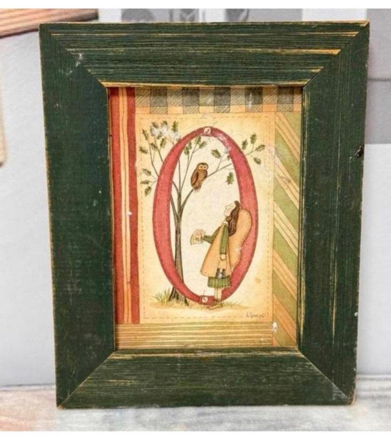 Angel Angel owl O By Linda Spivey Cadre en bois vintage, Antiquités & Art, Enlèvement ou Envoi