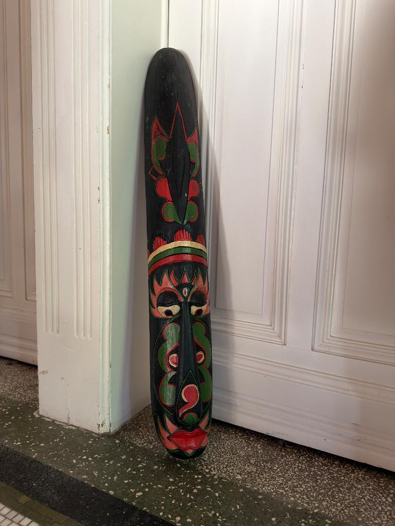 Groot decoratief houten masker – tiki / tribale stijl, Antiek en Kunst, Ophalen, Hout, Masker, Groen