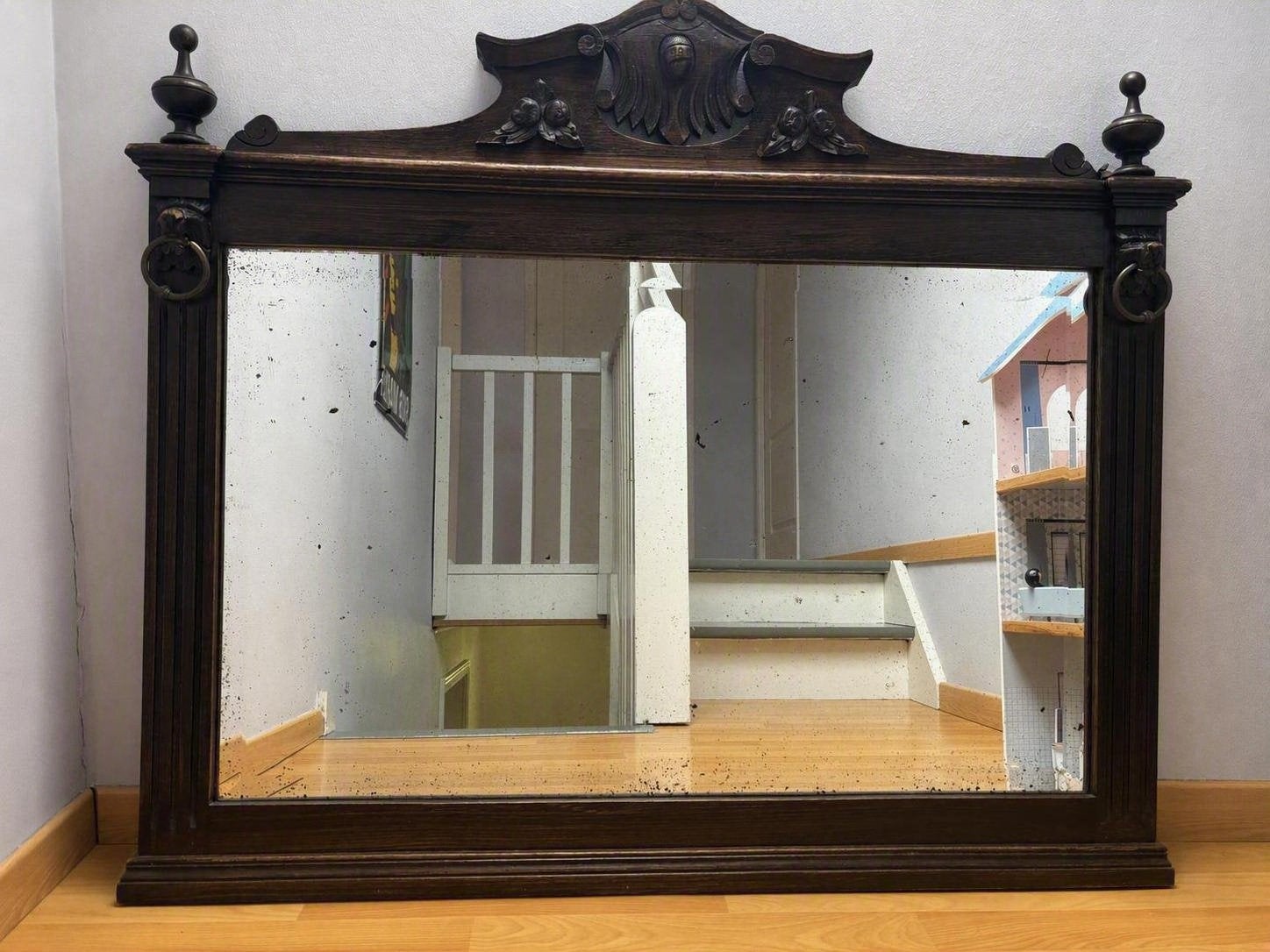 Miroir ancien en chêne avec verre miroir original, Enlèvement, Rectangulaire, 50 à 100 cm, 100 à 150 cm