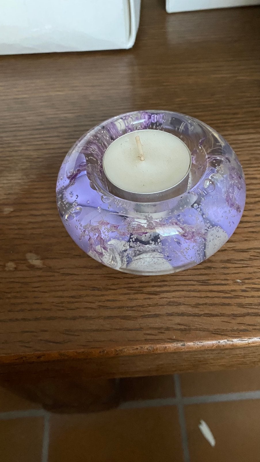 Porte bougie bougoir mauve bulle verre, Enlèvement ou Envoi, Comme neuf, Verre, Bougie