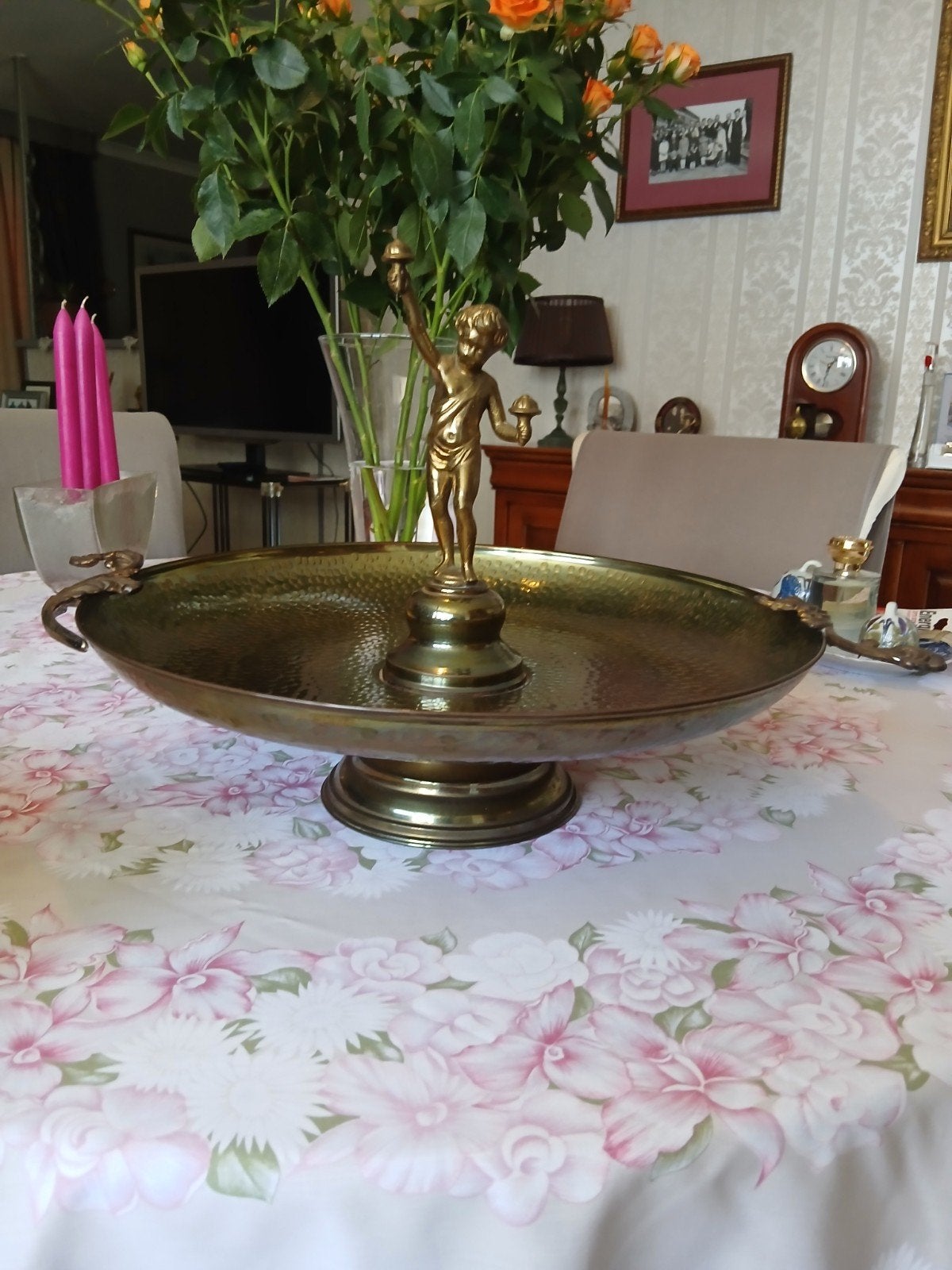 Vintage tafelsierstuk puzzi frans koperslagwerk, Ophalen, Etagère, Metaal