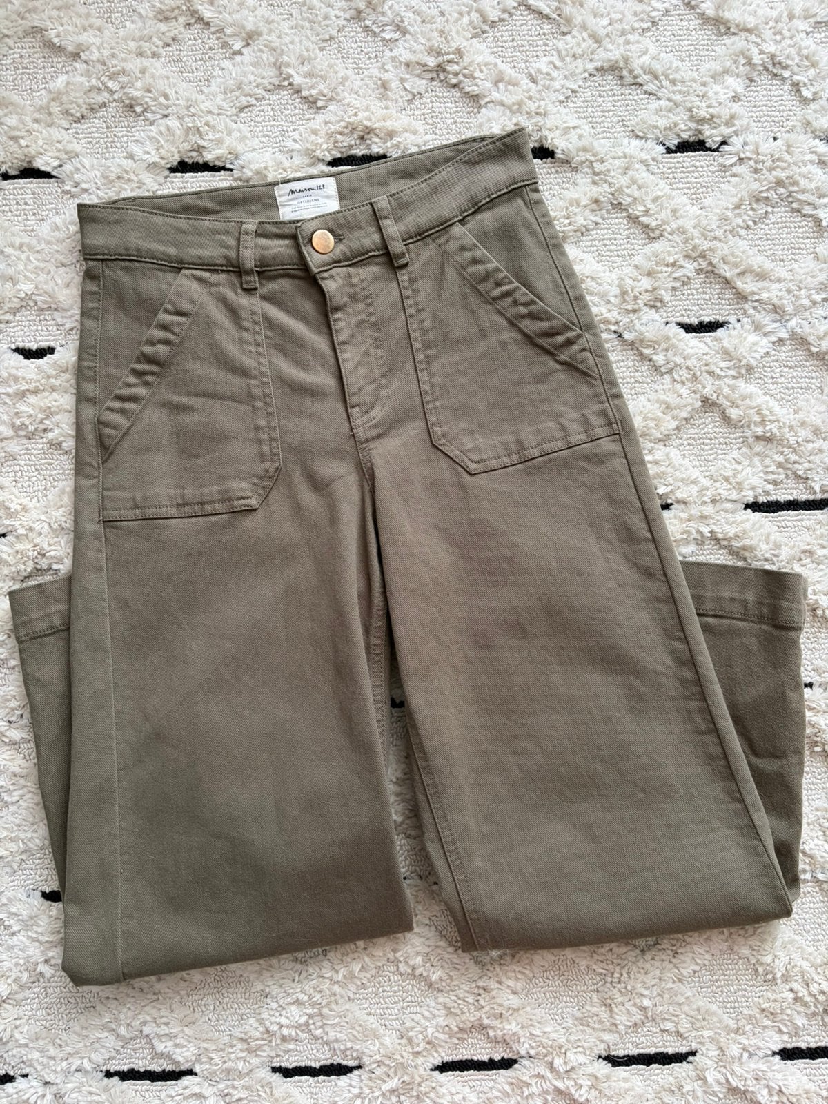 Pantalon jean vert kaki 34 Maison 123, Comme neuf, Taille 34 (XS) ou plus petite, Vert, Enlèvement