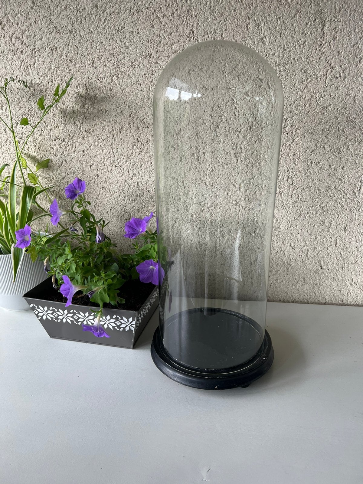 Stolp glas houten voet, H 48cm, dia 18cm, Huis en Inrichting, Woonaccessoires | Stolpen, Ophalen, Handgemaakt, Gebruikt, 18 cm