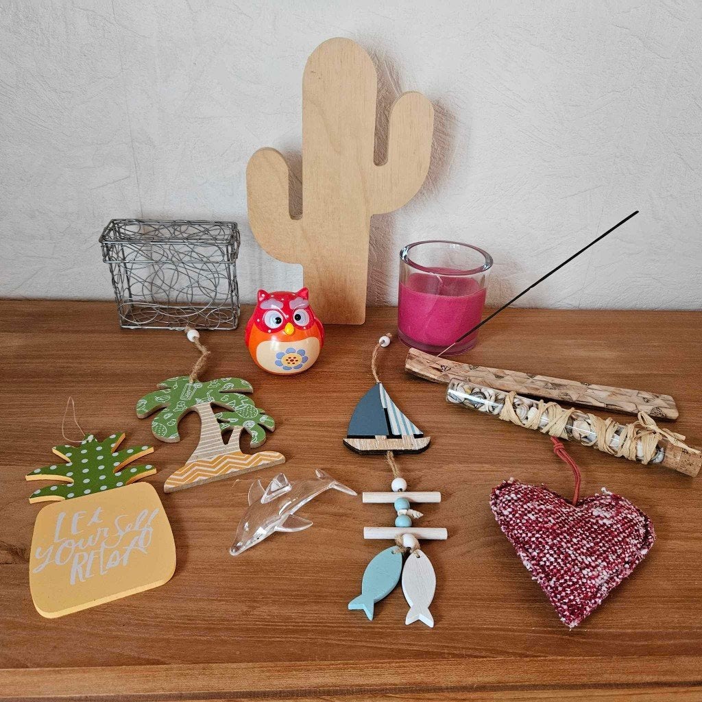 Lot plusieurs décos maison hibou bougie cactus coeur, Enlèvement ou Envoi, Comme neuf, Multicolore, Verre