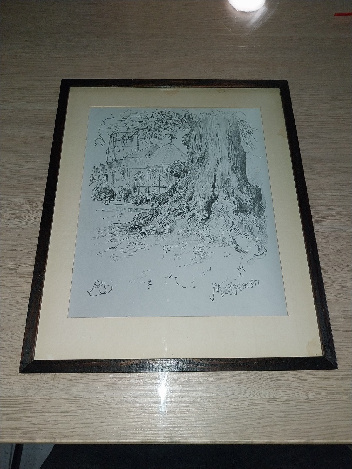 tekening lindeboom, Ophalen, Tekening, Houtskooltekening, Ingelijst