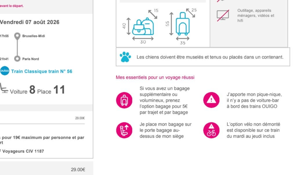 Treinkaartje Brussel -> Parijs, Tickets en Kaartjes, Eén persoon, Trein, Algemeen kaartje