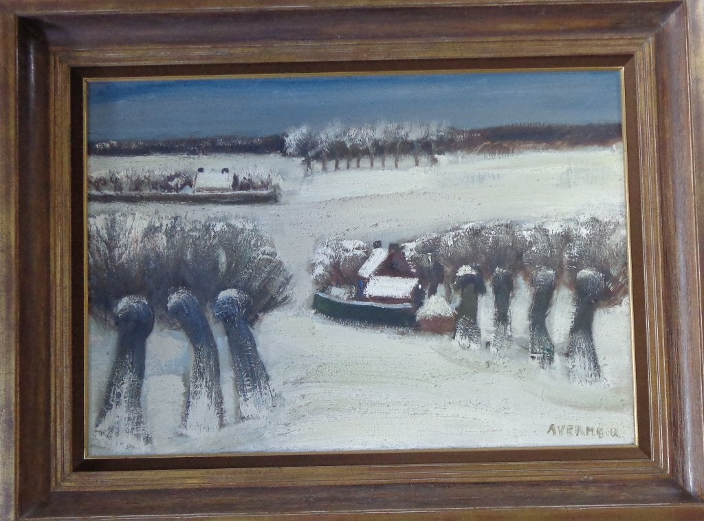Delen ALFONS VERMEIR / WINTERZICHT / OLIEVERF 97x127cm KADER, Antiek en Kunst, Ophalen, Doek, Gesigneerd, Landschap