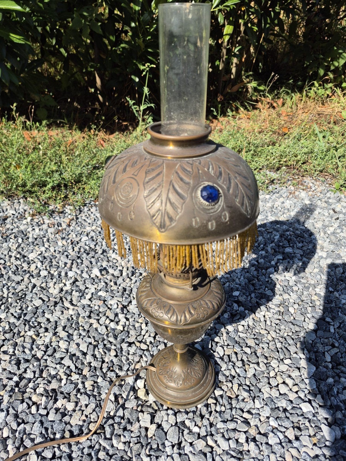 Superbe Lampe à Pétrole ancienne en Laiton Style Art nouveau, Enlèvement