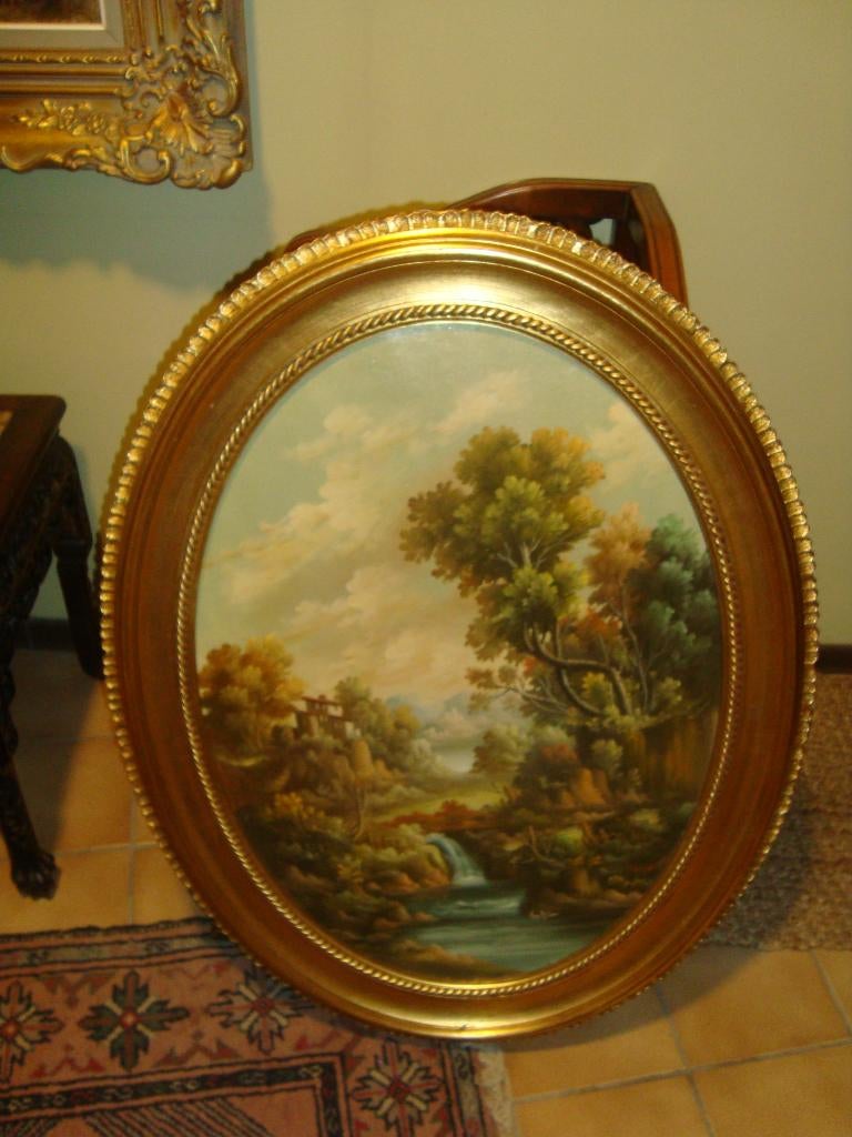 Oleografie uit Sorrento met vergulde, houten kader., Antiek en Kunst, Ophalen
