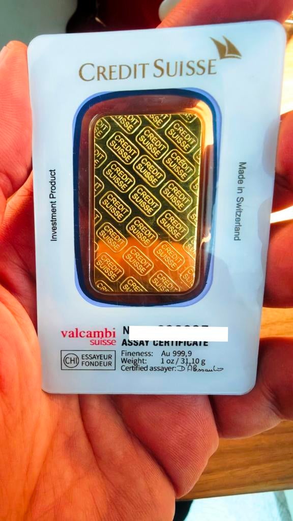 Credit Suisse 1 oz (31,1 g) goudbaar, Postzegels en Munten, Ophalen of Verzenden, Goud