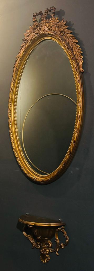Vergulde ovale Franse spiegel + console, Antiek en Kunst, Ophalen, Ovaal, Minder dan 50 cm, Minder dan 100 cm