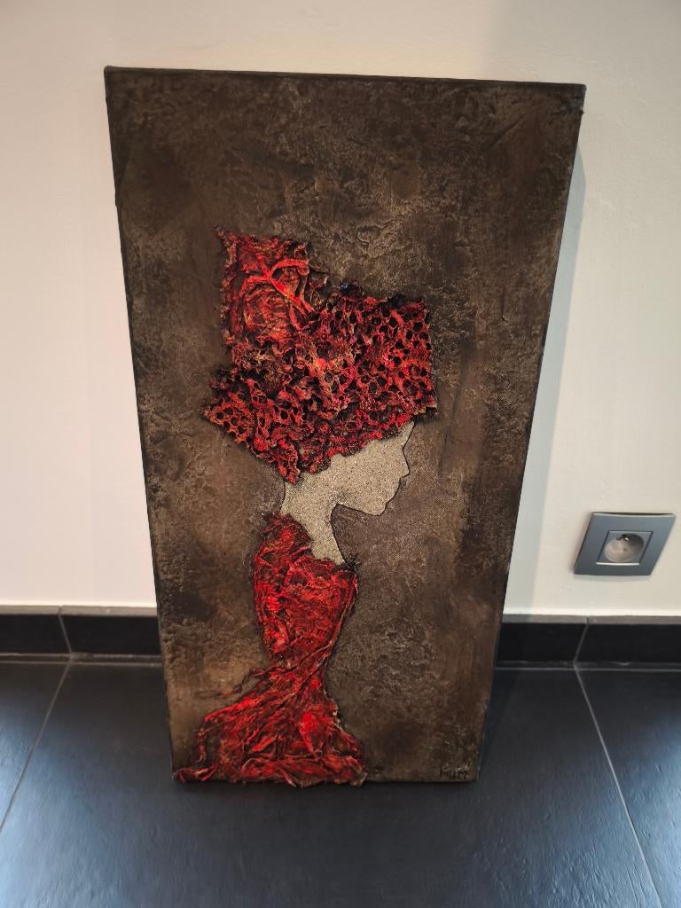 Tableau - peinture en relief - abstrait 60 x 30 cms, Enlèvement ou Envoi