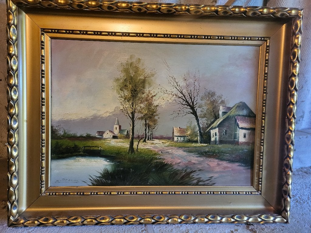 Peinture par Ernest Braems, Peinture à l'huile, Paysage, Enlèvement, Encadré