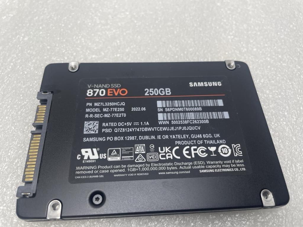 250Gb SSD Samsung 870 EVO, Informatique & Logiciels, Enlèvement ou Envoi, Interne, Comme neuf, Samsung