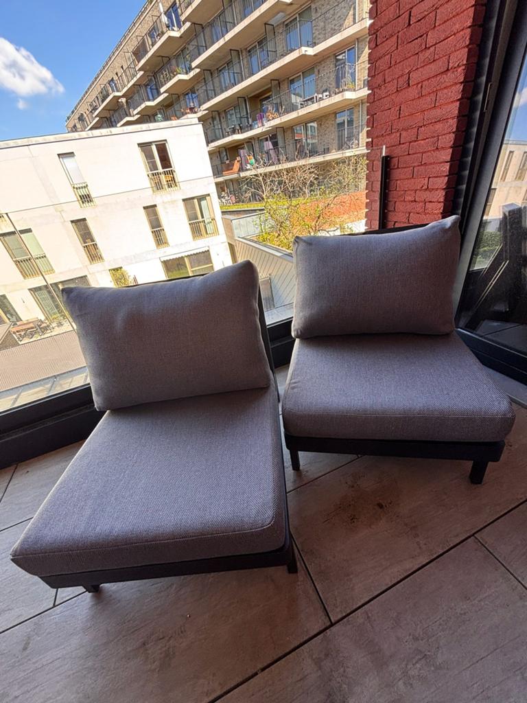 Twee lounge eenpersoonszetels aurano (exterioo), Jardin & Terrasse, Ensembles de jardin, Banque, Aluminium, Comme neuf, Enlèvement