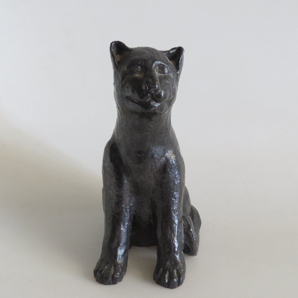 Zoömorf keramiek beeld kat door De Cock, 1979, Ophalen of Verzenden, Geglazuurd, Beeld, Zwart