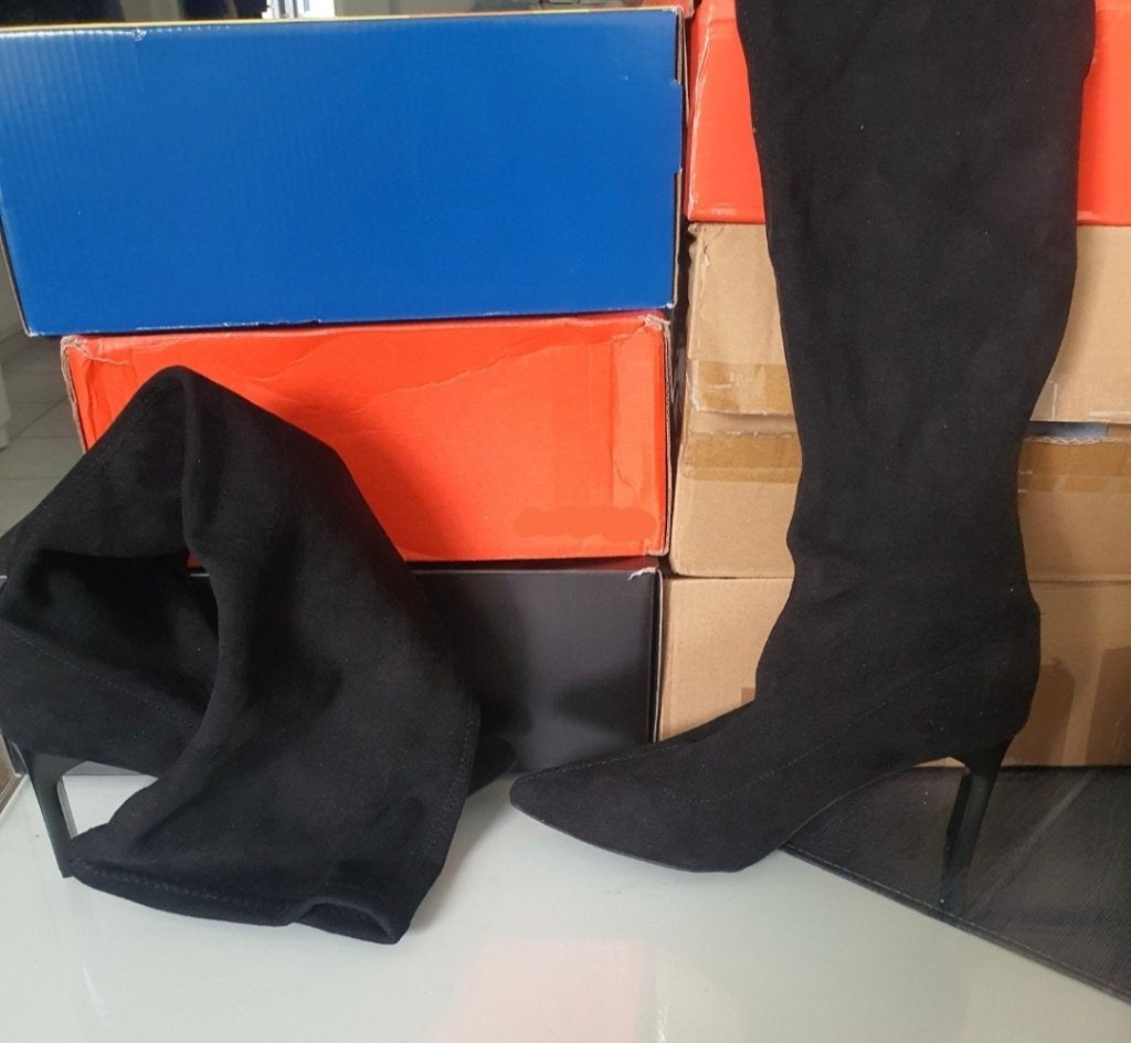 Zwarte Suede Over-the-knee Laarzen met Hak – Maat 38, Hoge laarzen, Zwart, Nieuw, Ophalen of Verzenden