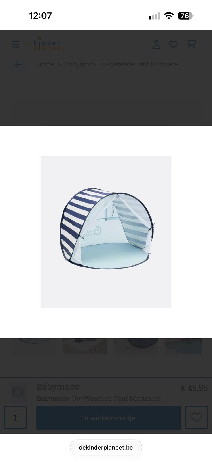 Babymoov uv tentje, Ophalen