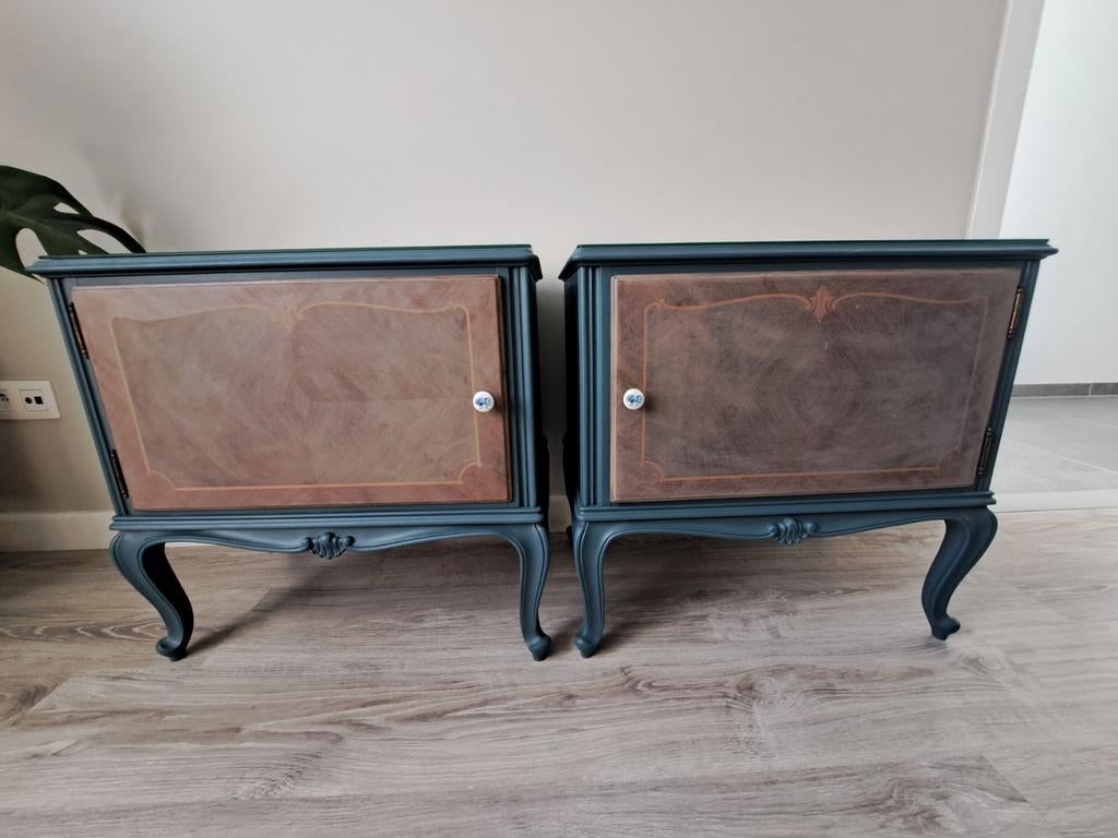 Bel ensemble de tables de chevet restylées, Enlèvement ou Envoi, Comme neuf, Bois, 45 à 65 cm