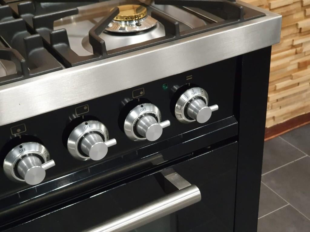 🔥Luxe Boretti Fornuis 90cm hoogglans zwart 300° oven 6 pits, Elektronische apparatuur, Fornuizen, Ophalen, 60 cm of meer, Zo goed als nieuw